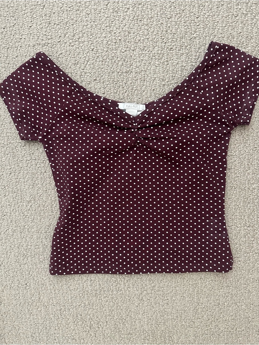 Full Tilt girls Burgundy Polka Dot Twist-Front Top